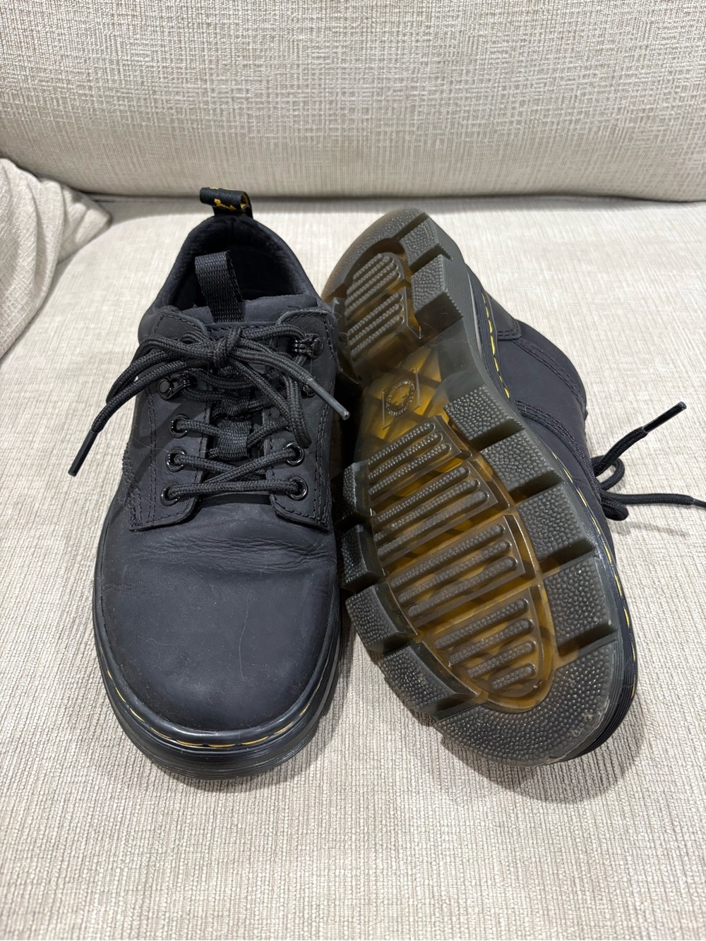 Dr. Martens Black Low-Top Leather Sneakers with Yellow Stitching
